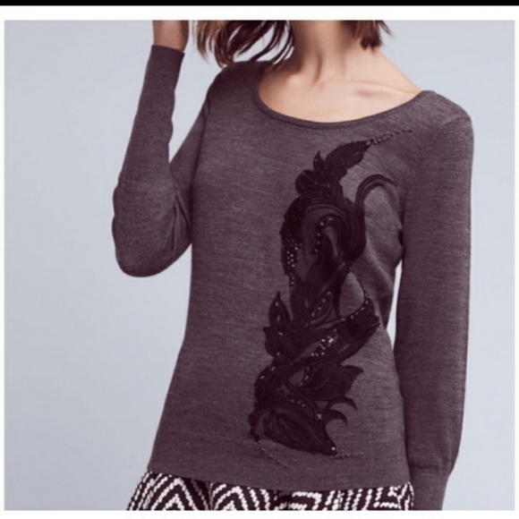 Anthro ANGEL of the NORTH gray sweater floral M - Picture 1 of 14